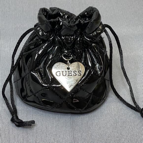 Guess Gift Pouch Black Vinyl Quilted Drawstring Watch Holder Cosmetic Mini Bag - Picture 1 of 9